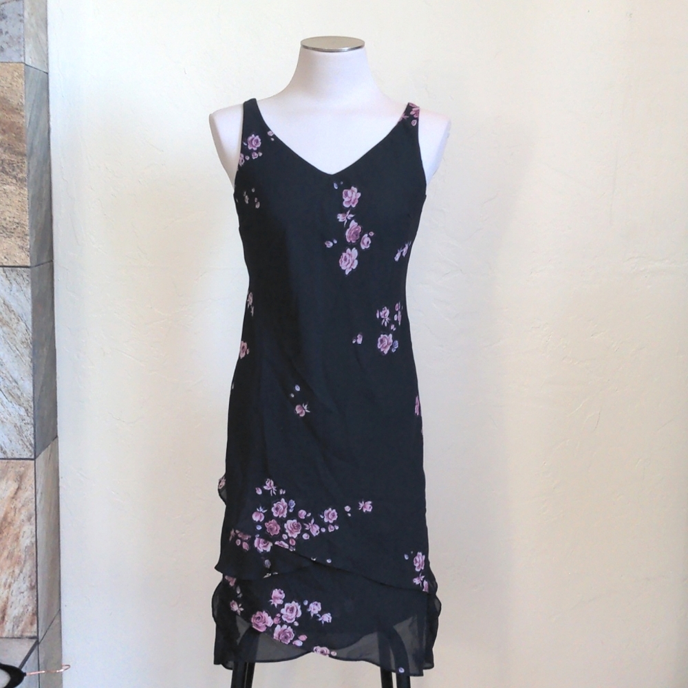 Jessica Howard Black and Pink Floral Layered Dress